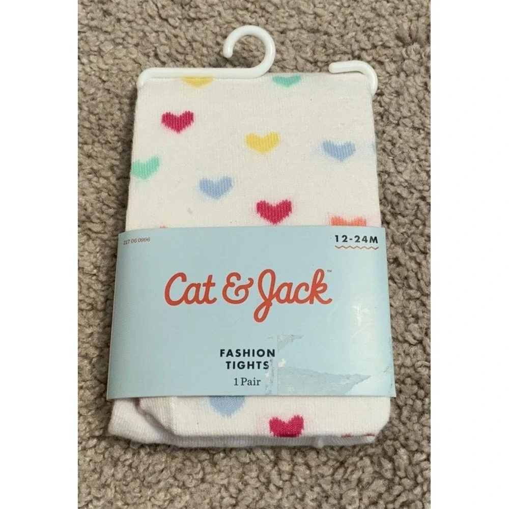 Cat & Jack Girls Toddlers Heart Print‎ White Fashion TIghts Size 12-24M